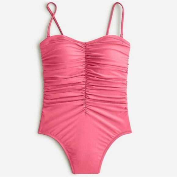 🚨NEW J CREW Pink Ruched Sweetheart One Piece Swimsuit Plus Size 22 Barbie - Picture 1 of 16